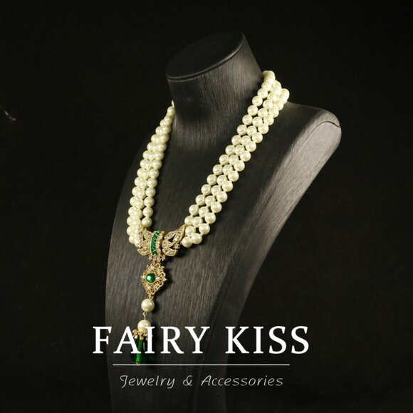 Heavy Green Gemstone & Pearl Sweater Chain - Picture 4 of 4